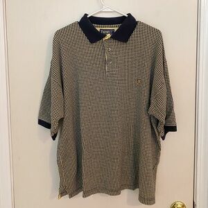 Vintage Twenty x Wrangler Navy and Beige Checkered Men's Polo Shirt